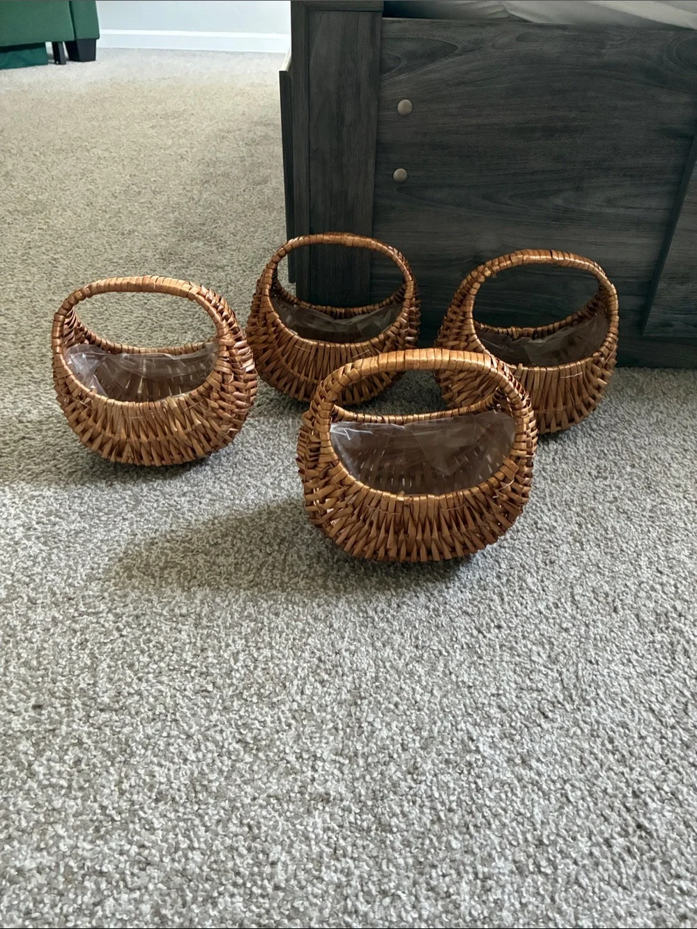 Woven Round Handled Basket - Brown